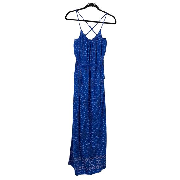 Lucky Brand Women's Blue Printer Halter Boho Maxi Dress Size XS - Picture 1 of 7